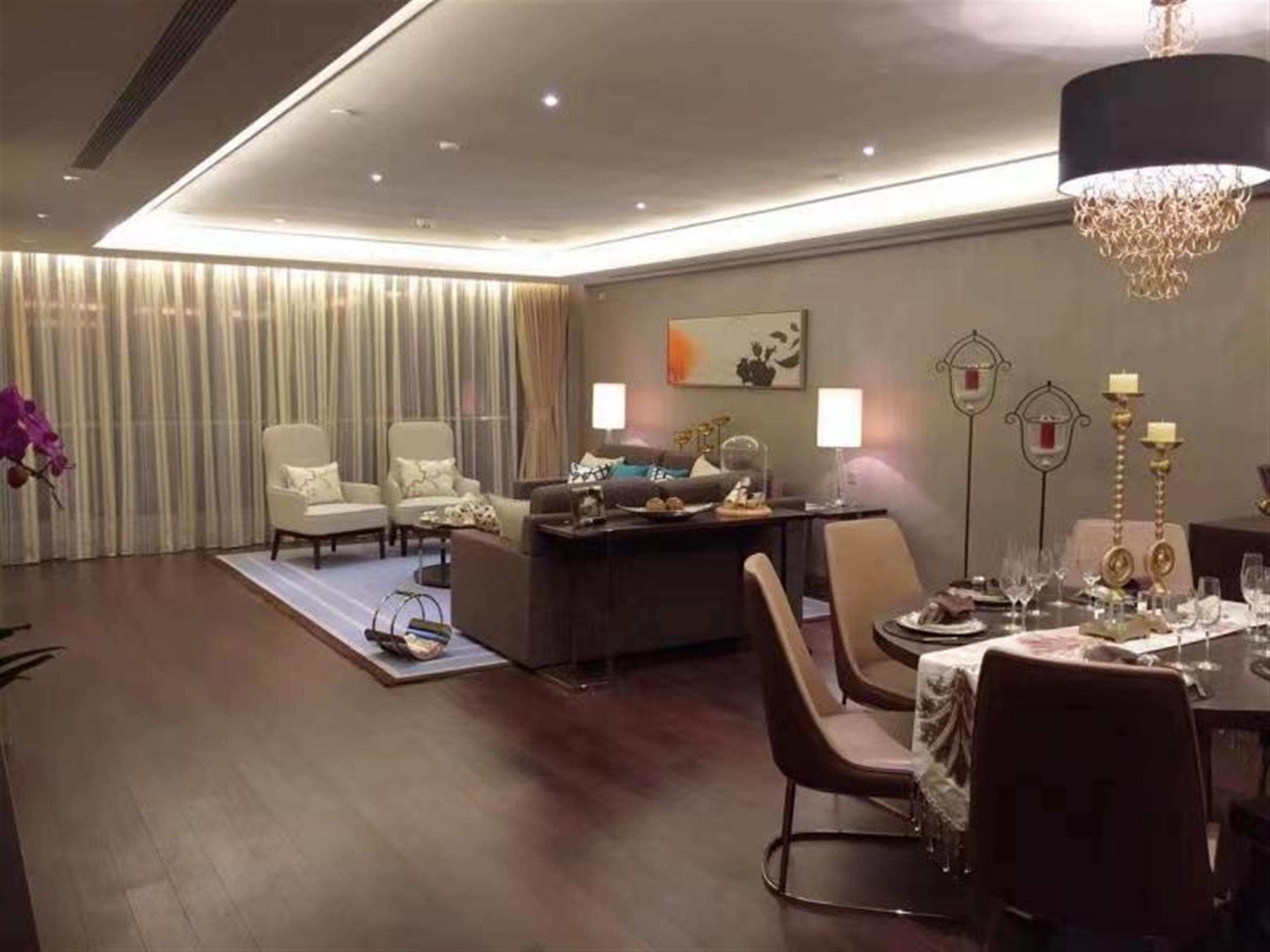 Open living space Luxurious FFC 2BR+Office Service Apartment nr LN 1 for Rent in Shanghai
