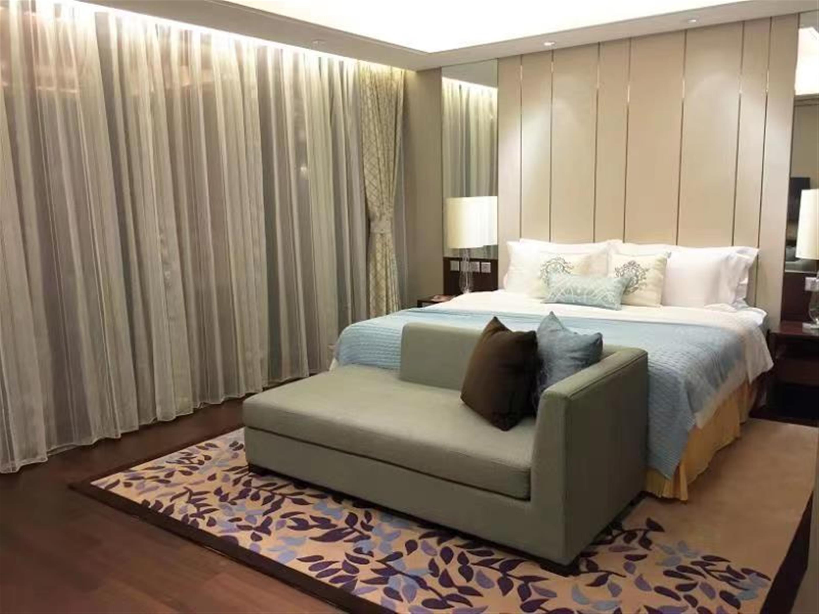 Master Bedroom with Balcony Luxurious FFC 2BR+Office Service Apartment nr LN 1 for Rent in Shanghai