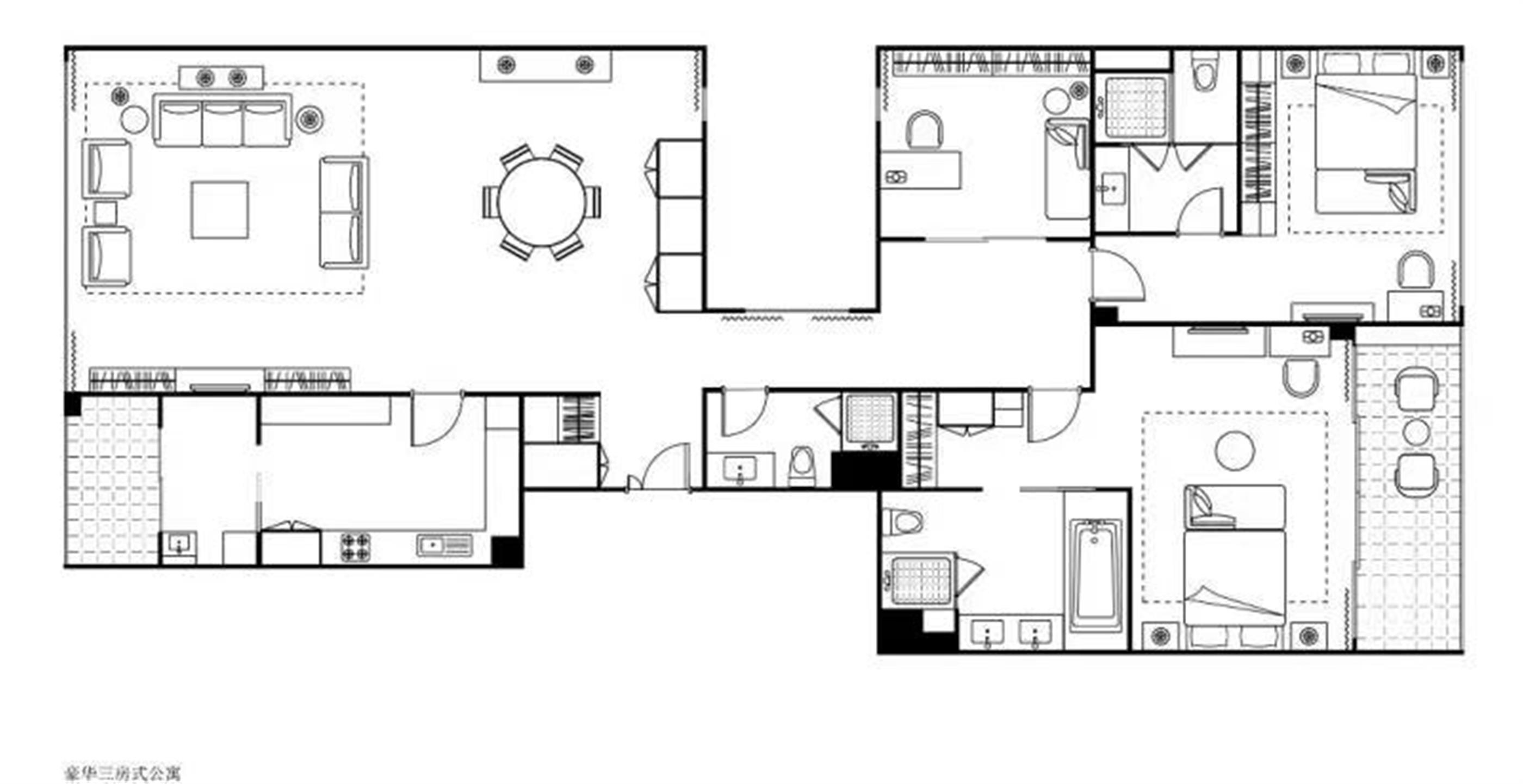 Layout Luxurious FFC 2BR+Office Service Apartment nr LN 1 for Rent in Shanghai