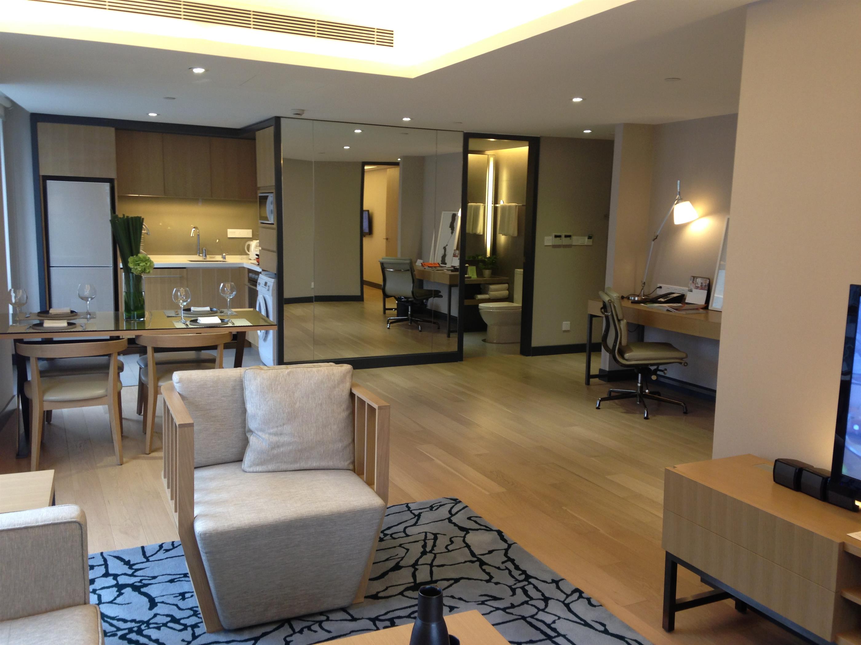 open living space Modern Xintiandi 2BR Service Apartment nr LN 8/10/13 for Rent in Shanghai