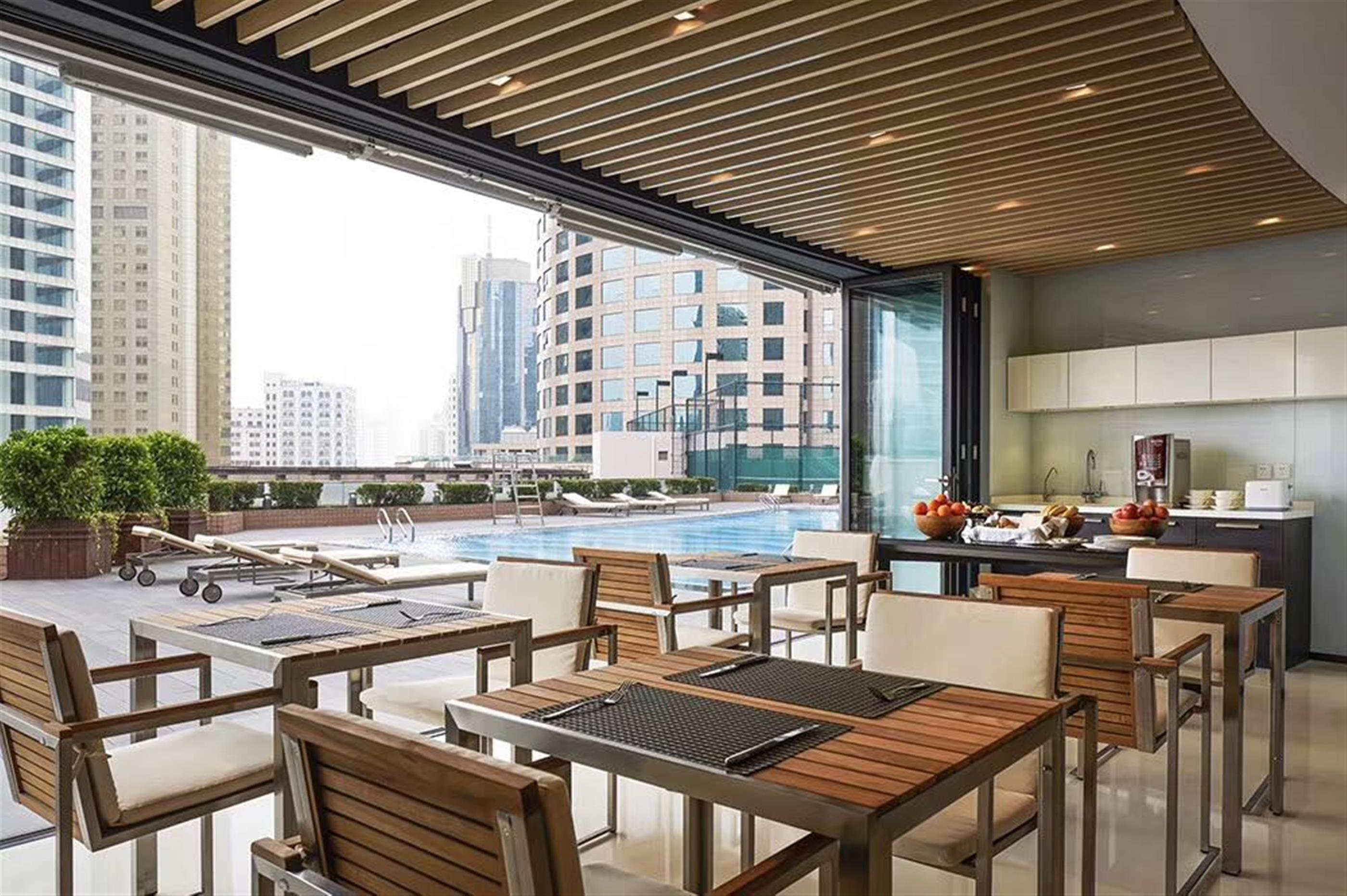 pool side restaurant Chic Xintiandi 2BR Service Apartment nr LN 1/8/10/13 for Rent in Shanghai