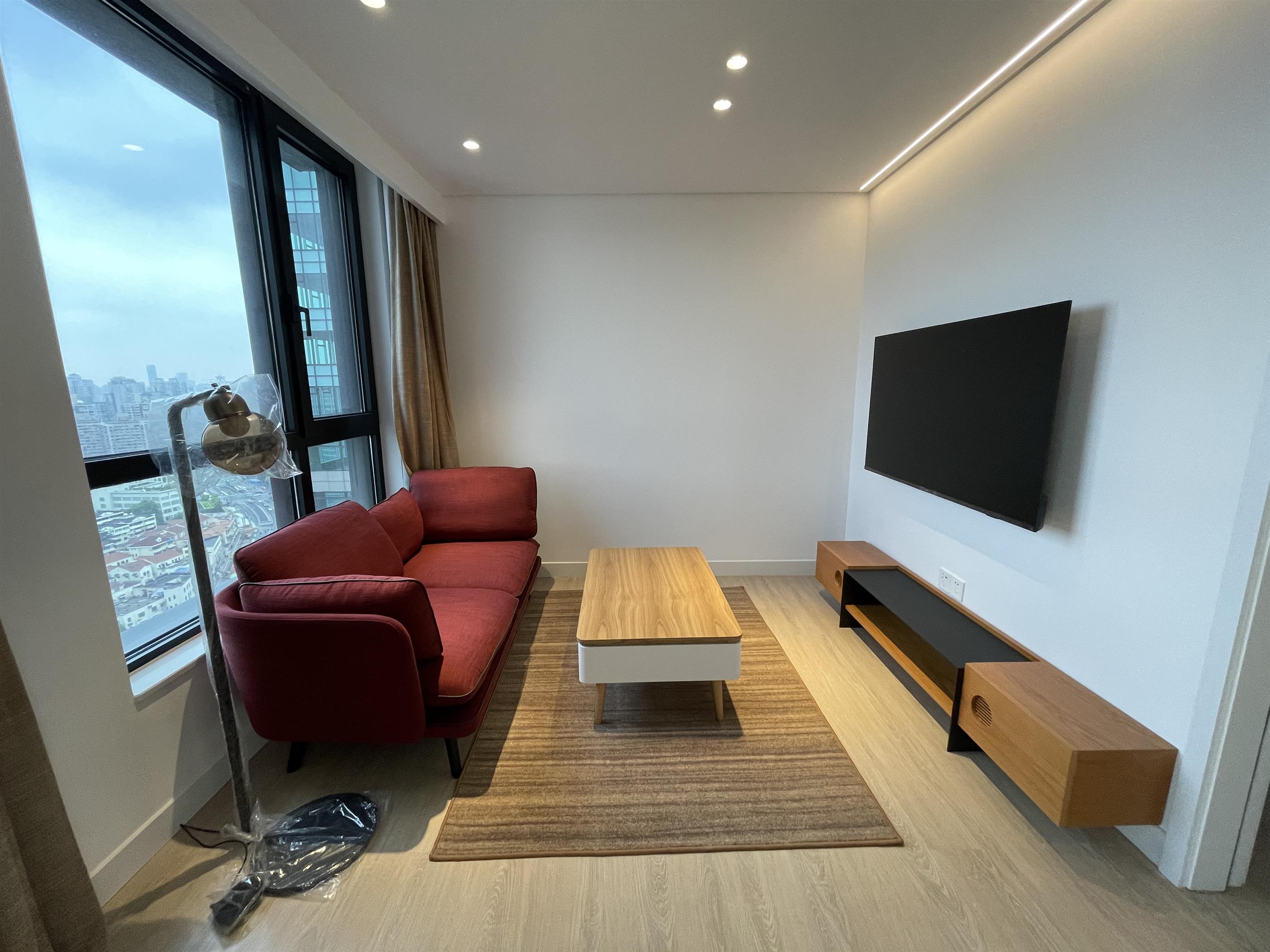 open living room Modern Budget Zhongshan Park 1BR Service Apartment nr LN 2/3/4 for Rent in Shanghai