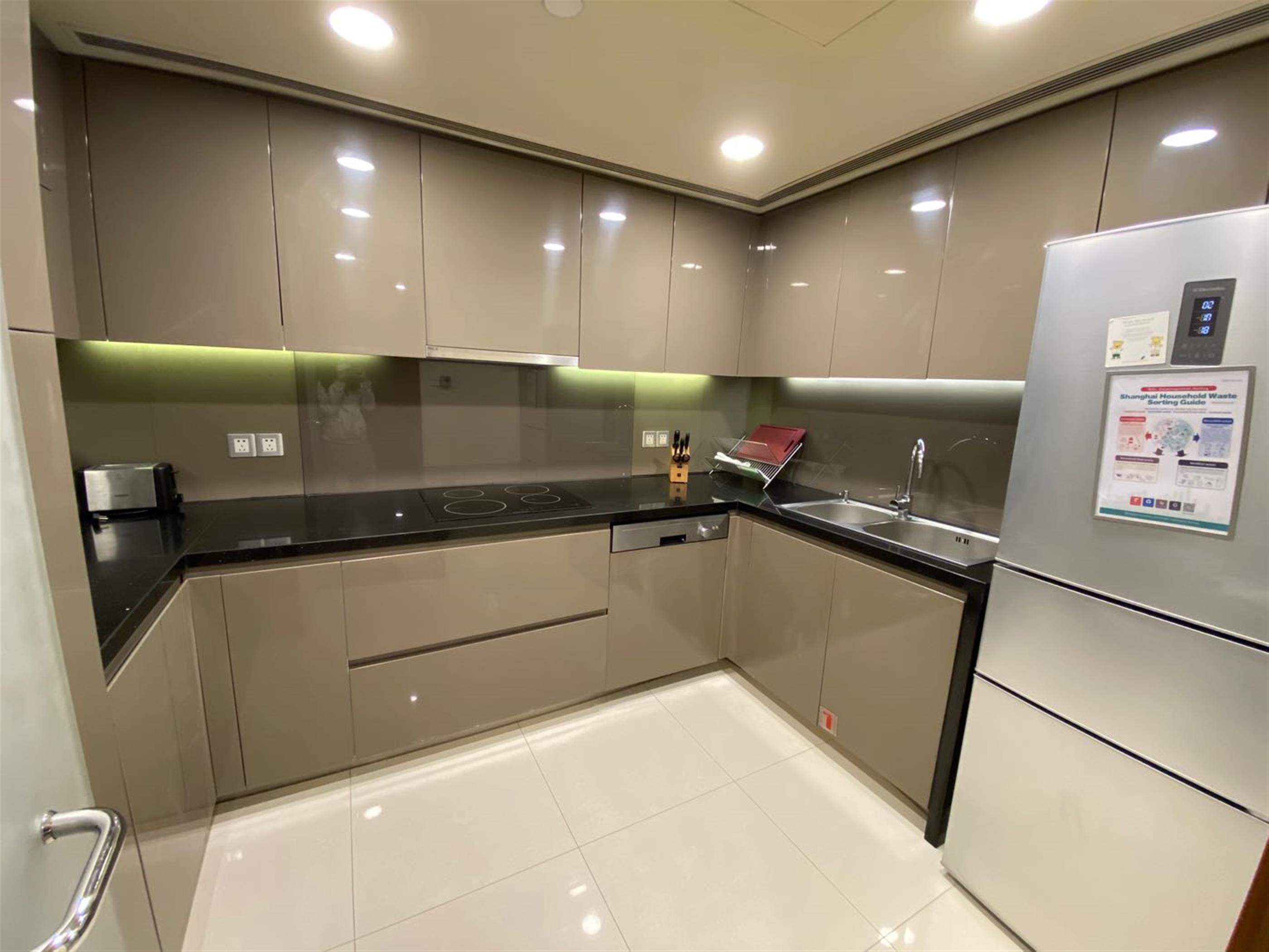 large kitchen Deluxe Huaihai Rd 2BR Service Apartments nr LN 1 for Rent in Shanghai